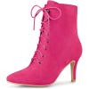 imageAllegra K Womens Pointy Toe Zip Lace Up Stiletto Heel Ankle BootsHot Pink