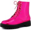 imageAllegra K Womens Round Toe Platform Lace Up Colorful Combat Ankle BootsHot Pink
