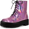 imageAllegra K Womens Round Toe Platform Lace Up Colorful Combat Ankle BootsPink