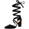 imageAllegra K Womens Velvet Lace Up Chunky Heels Pointed Toe PumpsBlack