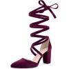 imageAllegra K Womens Velvet Lace Up Chunky Heels Pointed Toe PumpsBurgundy