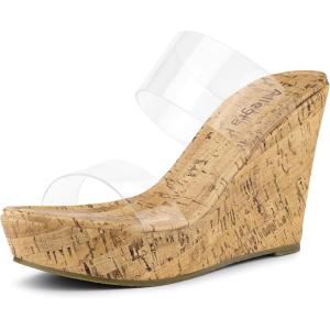 imageAllegra K Womens Clear Platform Transparent Straps Wedge Heels SandalsClear