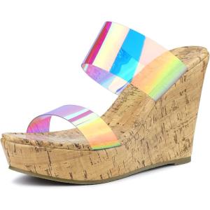 imageAllegra K Womens Clear Platform Transparent Straps Wedge Heels SandalsColorful
