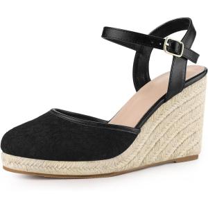 imageAllegra K Womens Closed Toe Platform Espadrilles Lace Wedge Heel SandalsBlack