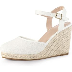 imageAllegra K Womens Closed Toe Platform Espadrilles Lace Wedge Heel SandalsIvory