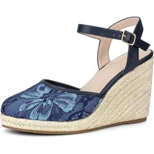 imageAllegra K Womens Closed Toe Platform Espadrilles Lace Wedge Heel SandalsNavy Blue