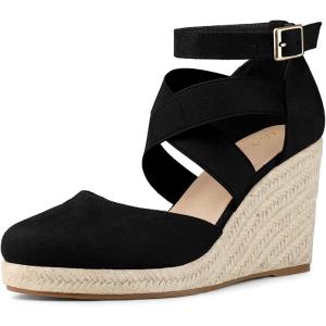 imageAllegra K Womens Espadrilles Closed Toe Wedges Heels SandalsBlack