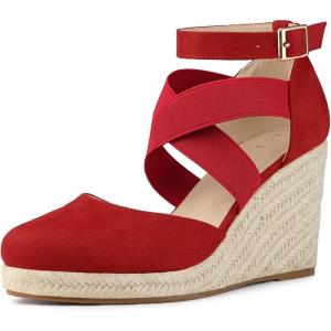 imageAllegra K Womens Espadrilles Closed Toe Wedges Heels SandalsRed