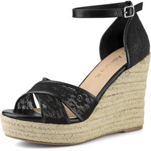 imageAllegra K Womens Espadrilles Lace Wedges Wedge SandalsBlack