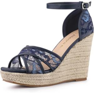 imageAllegra K Womens Espadrilles Lace Wedges Wedge SandalsDeep Blue