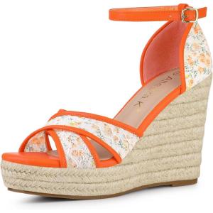 imageAllegra K Womens Espadrilles Lace Wedges Wedge SandalsOrange Flower