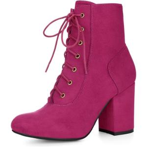 imageAllegra K Womens Lace Up Chunky Heel Ankle BootiesHot Pink