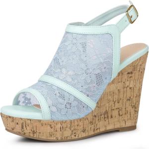 imageAllegra K Womens Open Toe Platform Heel Lace Wedges SandalsBlue Flower