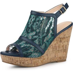 imageAllegra K Womens Open Toe Platform Heel Lace Wedges SandalsBlue Green