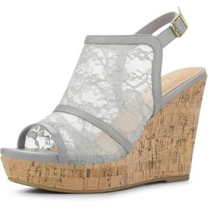 imageAllegra K Womens Open Toe Platform Heel Lace Wedges SandalsGrey