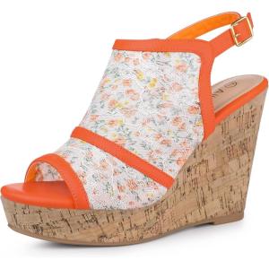imageAllegra K Womens Open Toe Platform Heel Lace Wedges SandalsOrange Flower