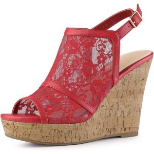 imageAllegra K Womens Open Toe Platform Heel Lace Wedges SandalsRed