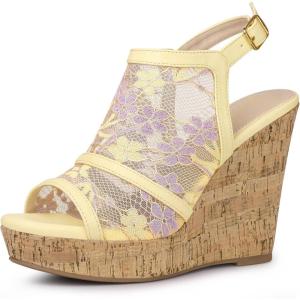 imageAllegra K Womens Open Toe Platform Heel Lace Wedges SandalsYellow Purple