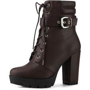 imageAllegra K Womens Platform Ankle Boots Lace Up Block Heels Combat BootsCoffee