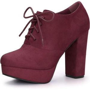 imageAllegra K Womens Platform Chunky Heel Lace Up BootiesBurgundy