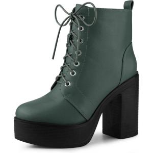 imageAllegra K Womens Platform Chunky High Heel Lace Up Combat BootsDark Green