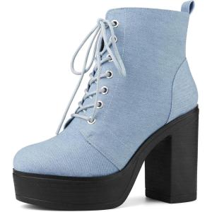 imageAllegra K Womens Platform Chunky High Heel Lace Up Combat BootsDenim Blue