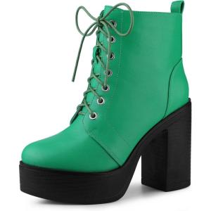 imageAllegra K Womens Platform Chunky High Heel Lace Up Combat BootsGrass Green