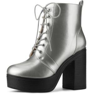 imageAllegra K Womens Platform Chunky High Heel Lace Up Combat BootsSilver
