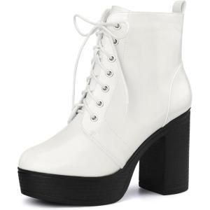 imageAllegra K Womens Platform Chunky High Heel Lace Up Combat BootsWhite