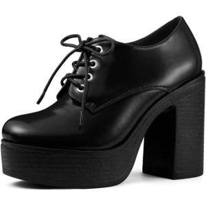 imageAllegra K Womens Platform Lace Up Chunky Heel Ankle BootsBlack