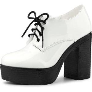 imageAllegra K Womens Platform Lace Up Chunky Heel Ankle BootsWhite