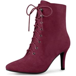 imageAllegra K Womens Pointy Toe Zip Lace Up Stiletto Heel Ankle BootsBurgundy