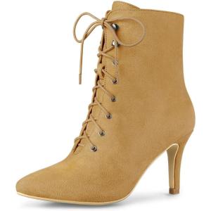 imageAllegra K Womens Pointy Toe Zip Lace Up Stiletto Heel Ankle BootsCamel