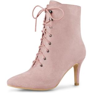 imageAllegra K Womens Pointy Toe Zip Lace Up Stiletto Heel Ankle BootsDust Pink
