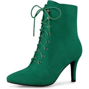 imageAllegra K Womens Pointy Toe Zip Lace Up Stiletto Heel Ankle BootsEmerald Green