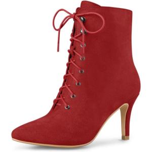 imageAllegra K Womens Pointy Toe Zip Lace Up Stiletto Heel Ankle BootsRed