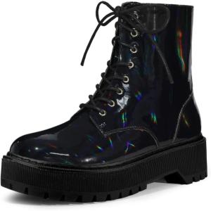 imageAllegra K Womens Round Toe Platform Lace Up Colorful Combat Ankle BootsBlack