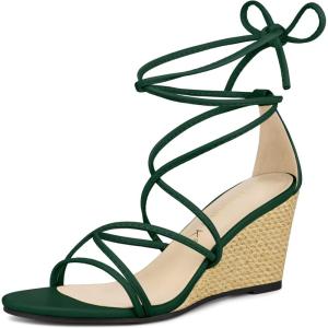 imageAllegra K Womens Wedge Heels Lace Up Strappy Low Wedges SandalsDark Green