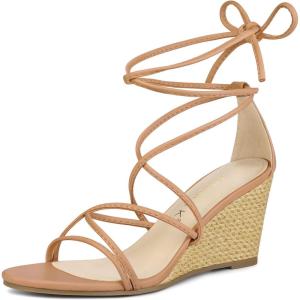 imageAllegra K Womens Wedge Heels Lace Up Strappy Low Wedges SandalsNude