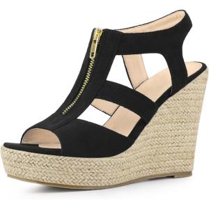 imageAllegra K Womens Wedges Zipper Sandals Platform Wedges Heels SandalsBlack