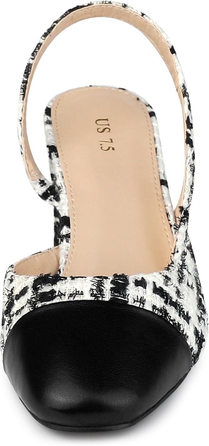 imageAllegra K Slingback Cap Toe Christmas Plaid Chunky Heel Pumps for WomenBlack White