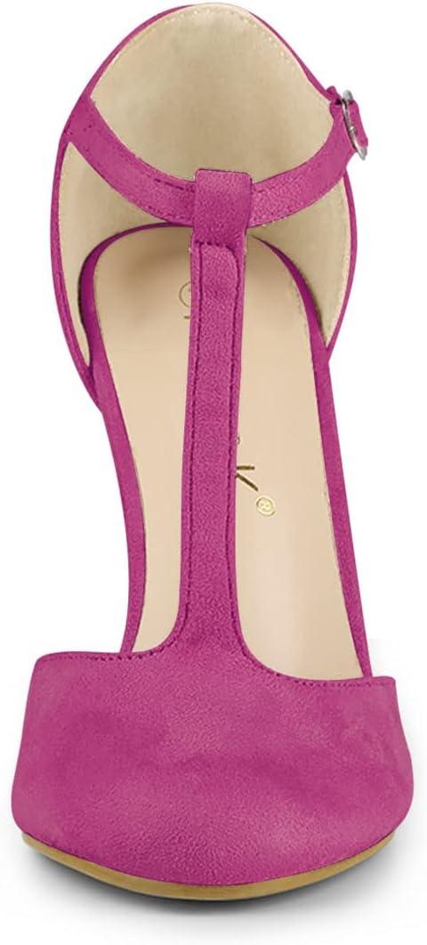 imageAllegra K Women Rounded Toe Stiletto Heel TStrap Dress Hot Pink Pumps  10 M US