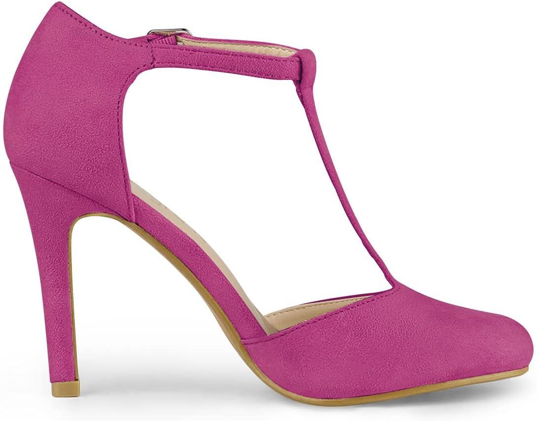 imageAllegra K Women Rounded Toe Stiletto Heel TStrap Dress Hot Pink Pumps  9 M US