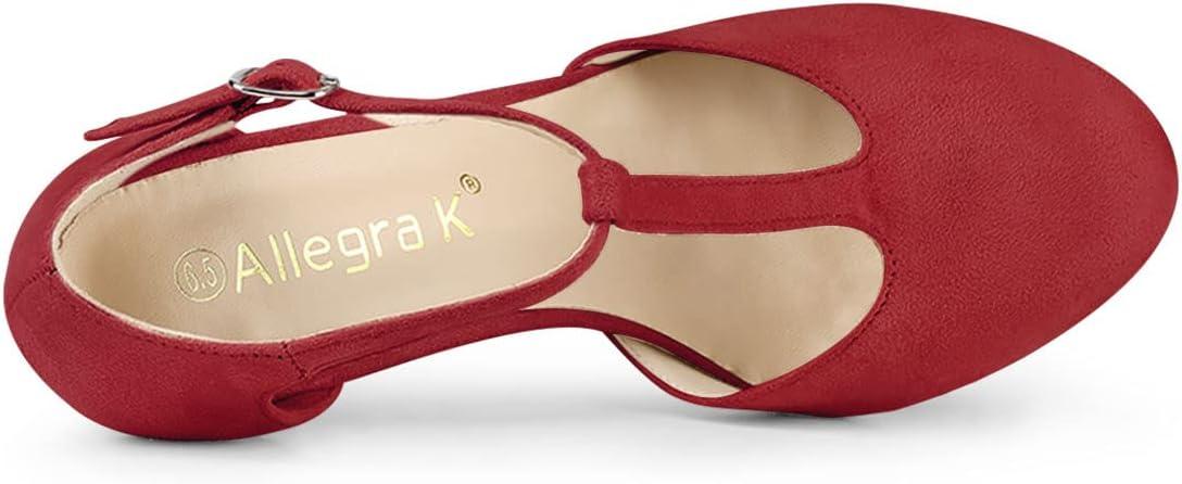 imageAllegra K Women Rounded Toe Stiletto Heel TStrap Dress Red Pumps  65 M US