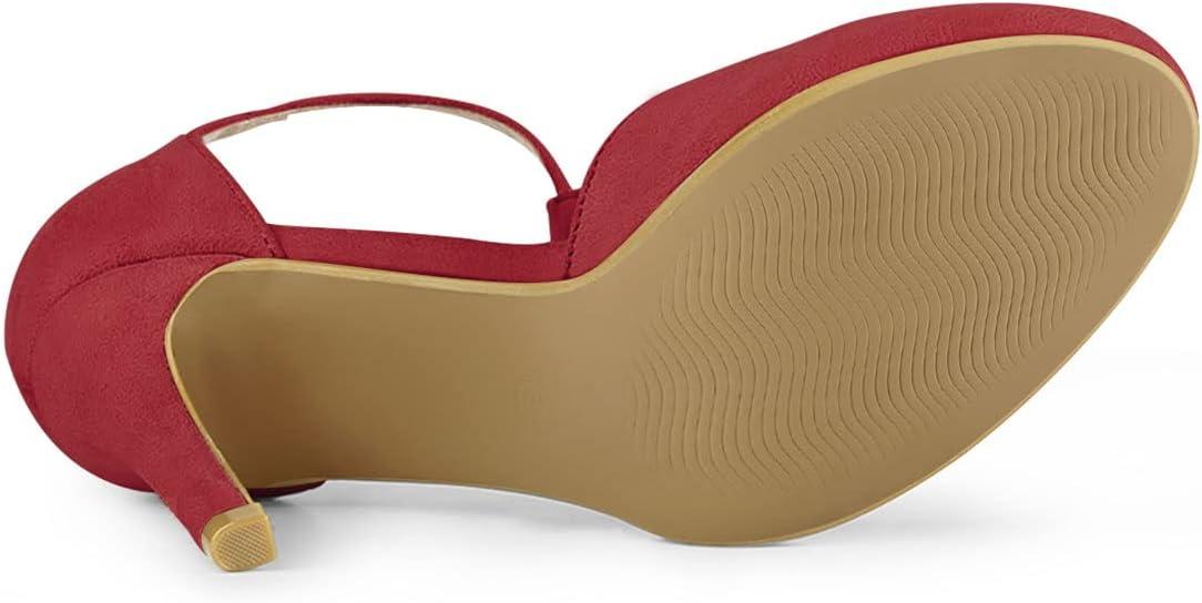 imageAllegra K Women Rounded Toe Stiletto Heel TStrap Dress Red Pumps  65 M US