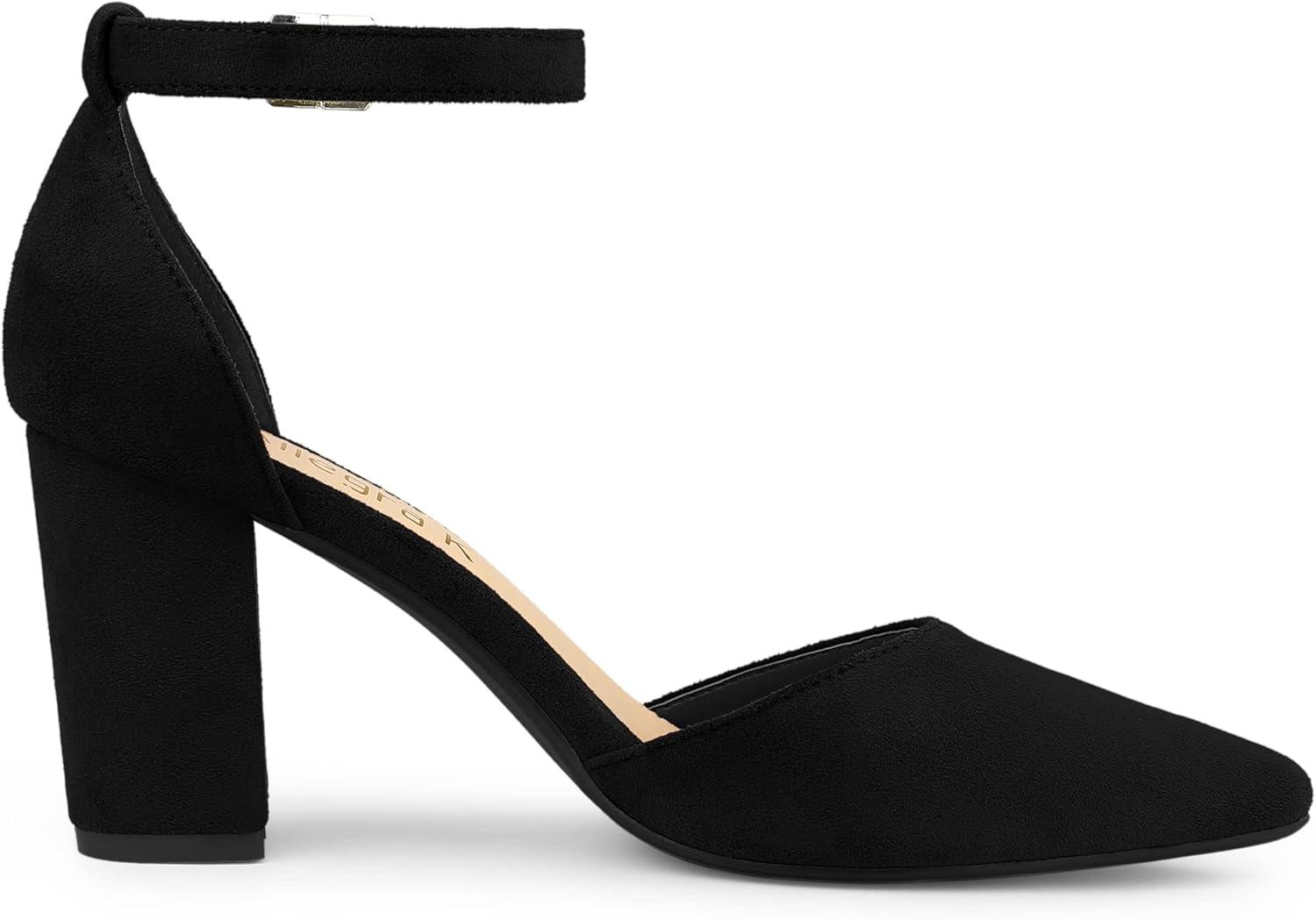 imageAllegra K Womens Ankle Strap Pointed Toe Block Heels PumpsBlack