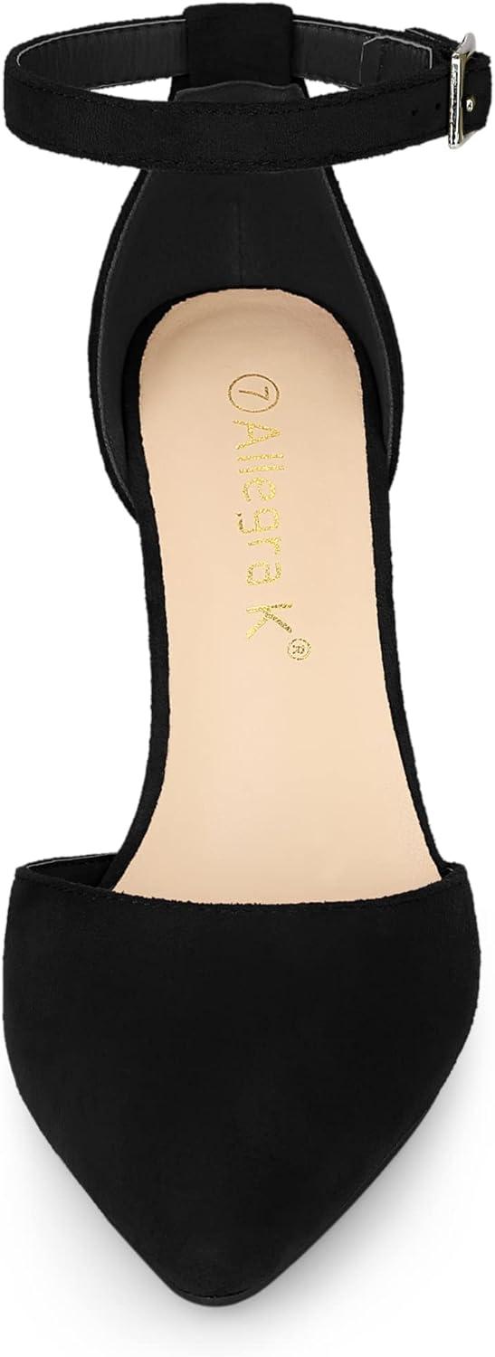 imageAllegra K Womens Ankle Strap Pointed Toe Block Heels PumpsBlack