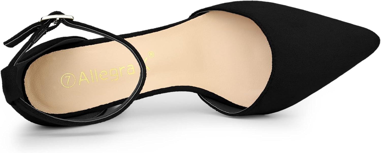 imageAllegra K Womens Ankle Strap Pointed Toe Block Heels PumpsBlack