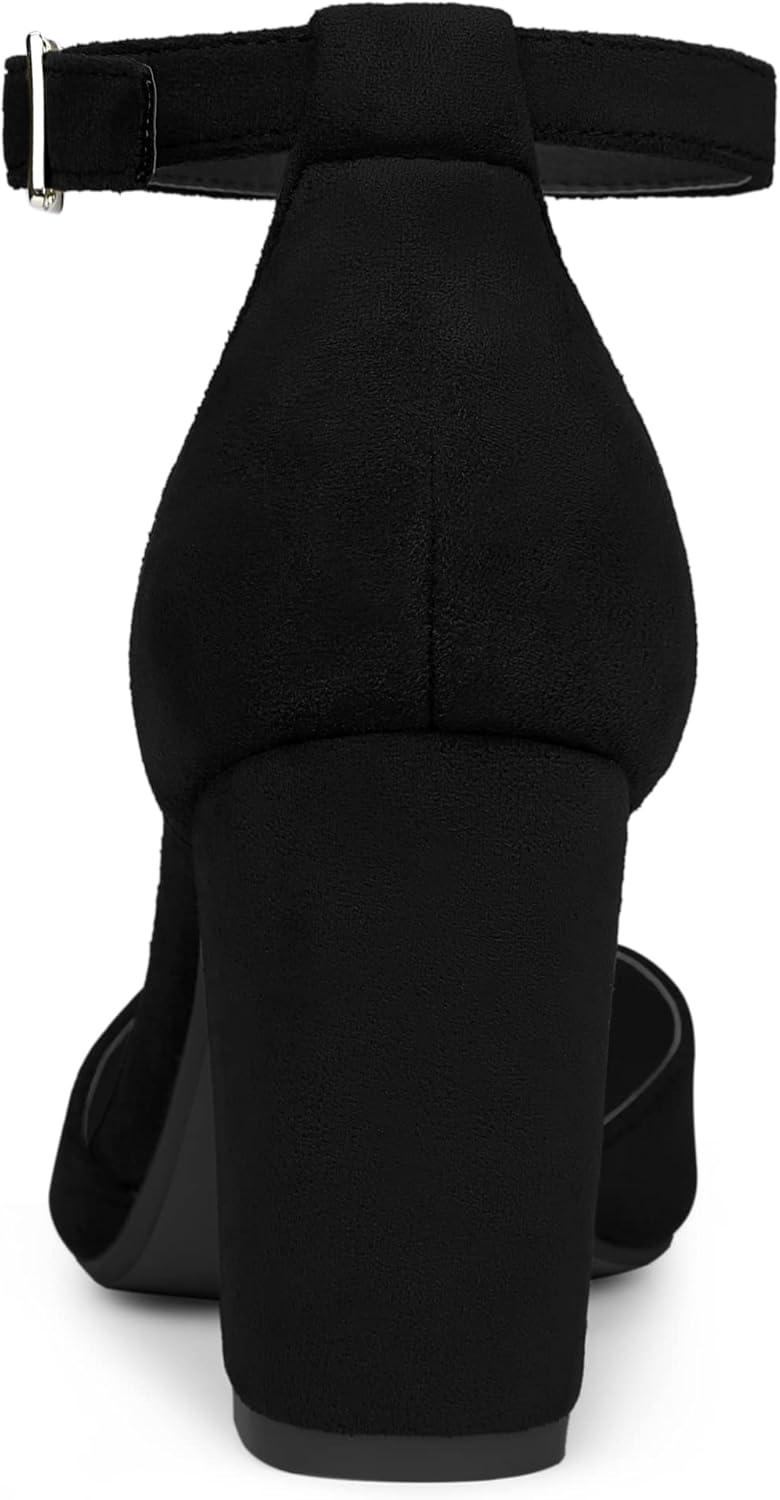 imageAllegra K Womens Ankle Strap Pointed Toe Block Heels PumpsBlack