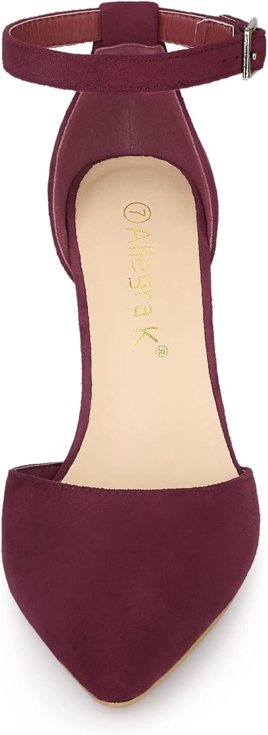 imageAllegra K Womens Ankle Strap Pointed Toe Block Heels PumpsBurgundy